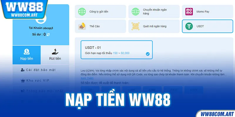 Nạp tiền WW88 - Nhiều hình thức khác nhau để thực hiện